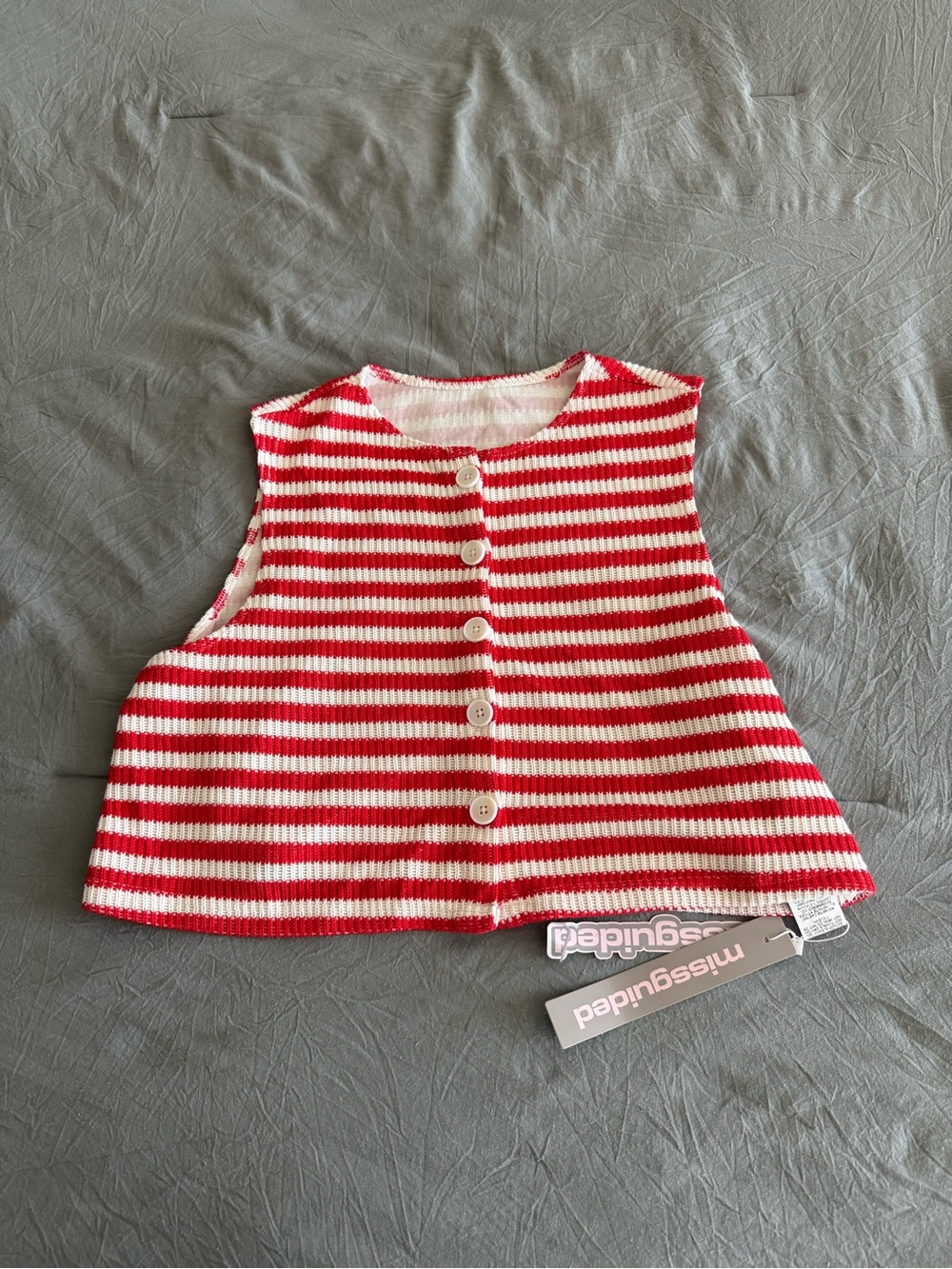 missguided Red & White Striped Knit Button Front Vest